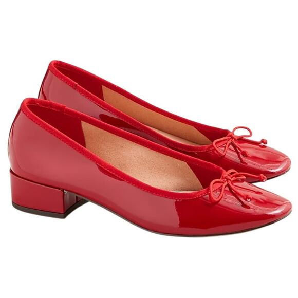 J.Crew TEAGAN Ballet Pumps Heels Patent Leather in Red Pepper Size 9 M NWB $198 - Picture 1 of 7